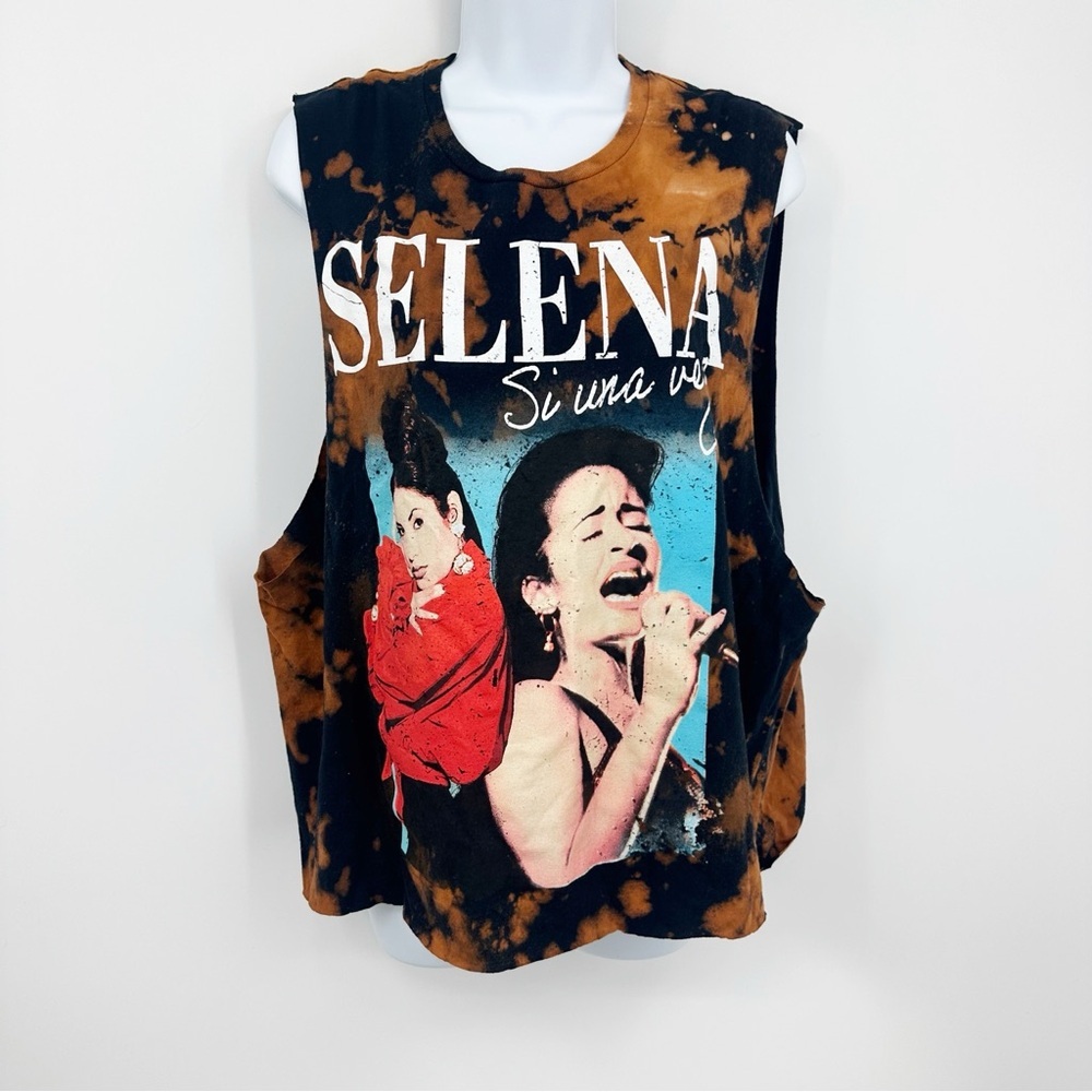 Selena Custom Bleach Splatter Tank Top Size XL Upcycled